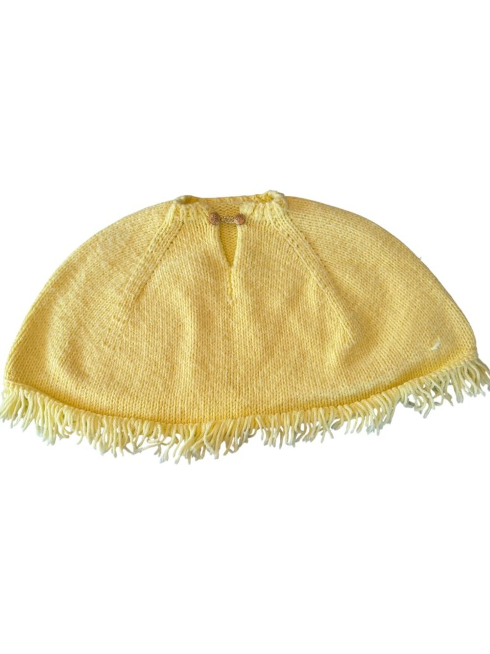 Vintage Pastel Butter Yellow Chunky Knit Mini Poncho With Fringe XS